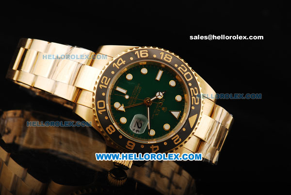 Rolex GMT Master Automatic Movement Full Gold with Green Dial and Ceramic Bezel - Click Image to Close